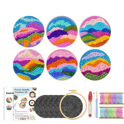 DIY Punch Needle Coaster Set Kit – Make 6 Scenery Landscape Design Coasters Multiple Design Choice Craft Embroidery