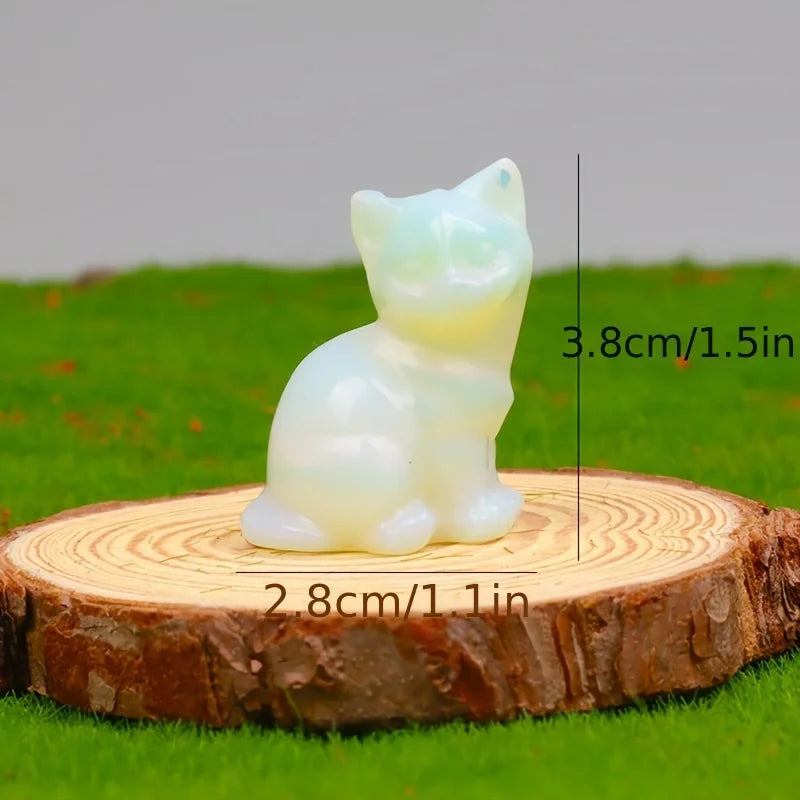 Crystal Cat Figurines – Hand-Carved Natural Stone Animal Cats Figures for Chakra Energy Healing & Home Décor
