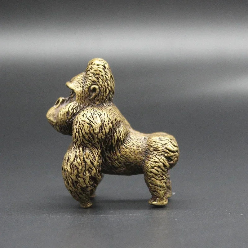 Mini Brass Copper Metal Gorilla Figurine – Desk Buddy Ornament Collectible