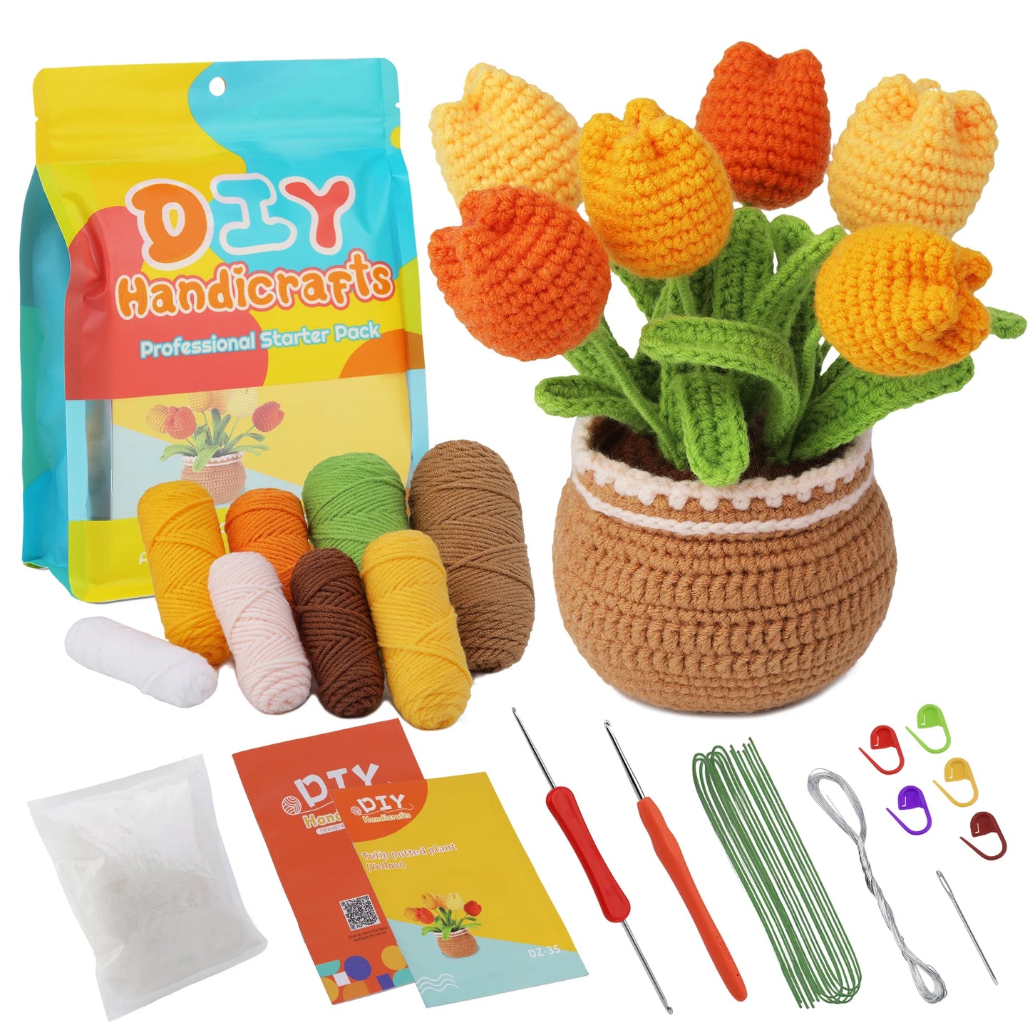 DIY Beginners Crochet Potted Flower Plant Kit – Lavender,Tulips, Daisies, Sunflowers