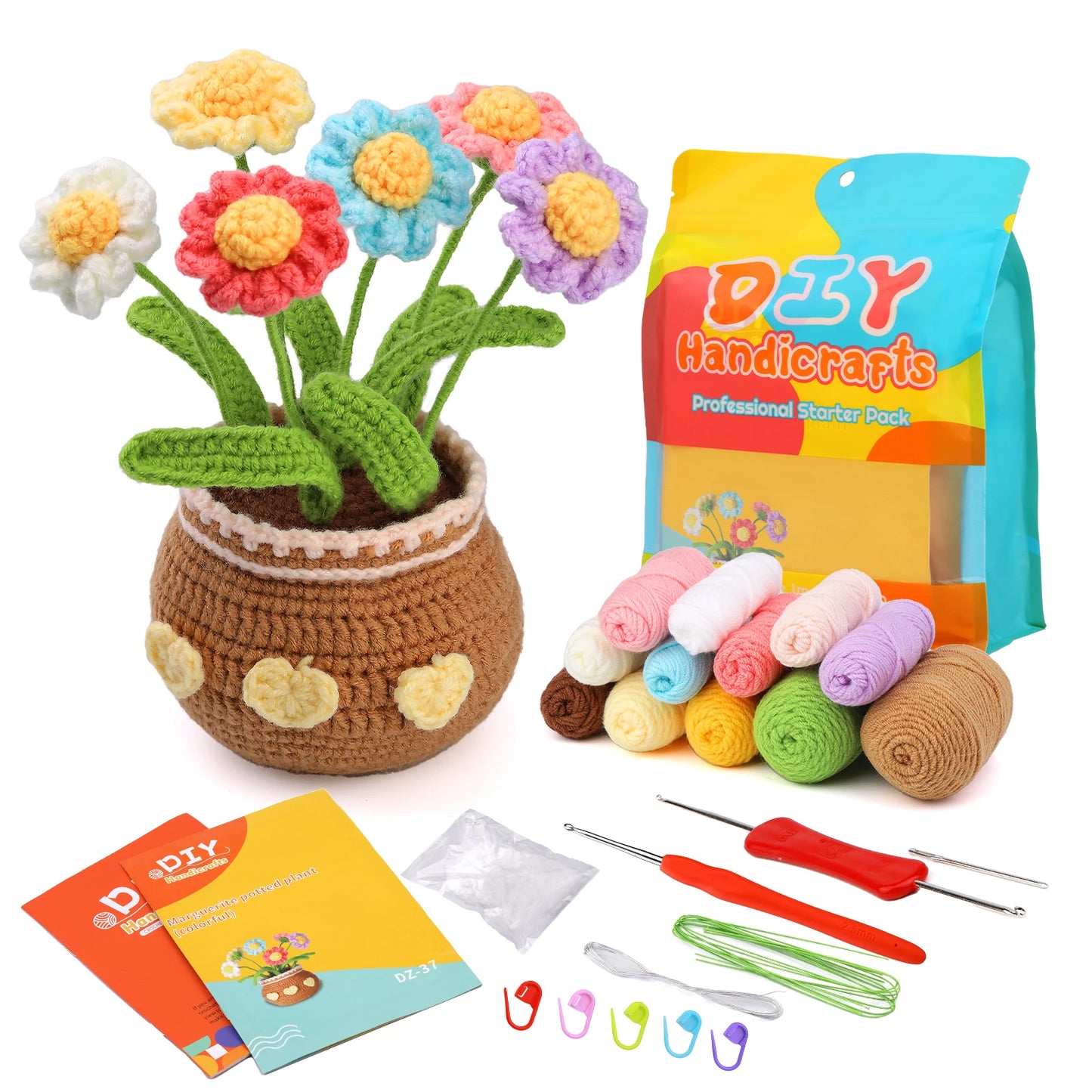 DIY Beginners Crochet Potted Flower Plant Kit – Lavender,Tulips, Daisies, Sunflowers