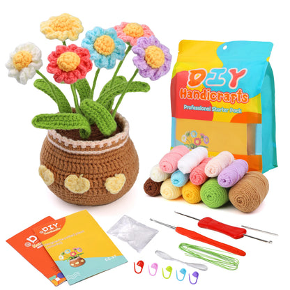 DIY Beginners Crochet Potted Flower Plant Kit – Lavender,Tulips, Daisies, Sunflowers