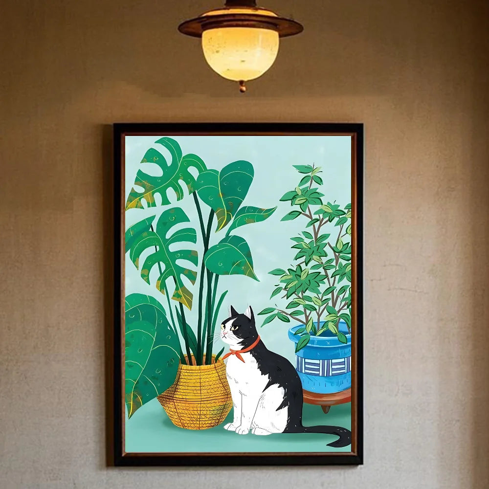 Funny Cute Black Cat Self Adhesive Posters – Retro Animal Wall Art Decoration Home Décor