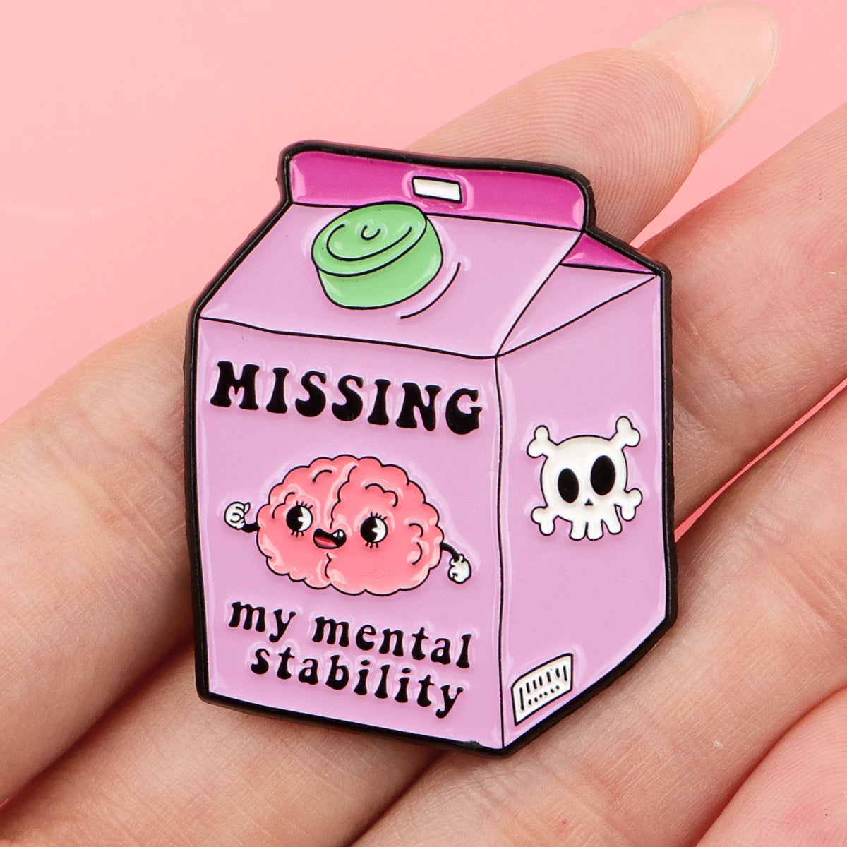 Missing Mental Stability Enamel Pin Badge Funny Mental Health Milk Carton Brain