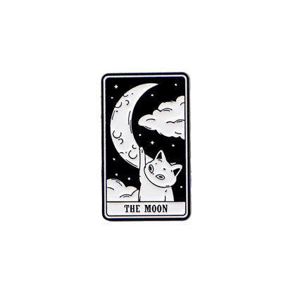 Mystic Black White Cats Tarot Card Design Enamel Pin Badges Moon Sun Strength Fortune Cat