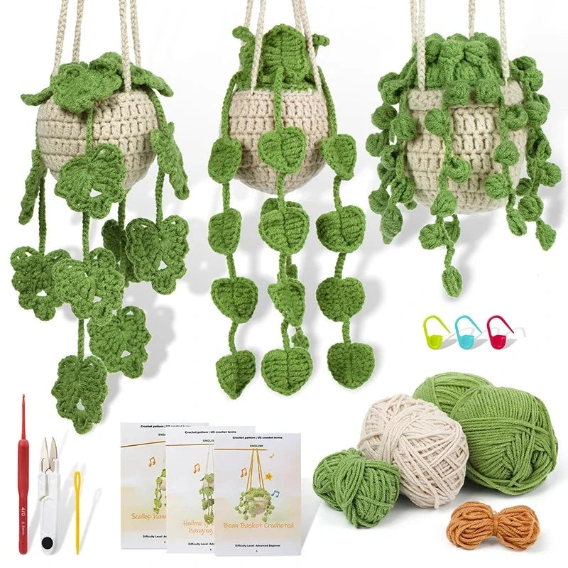 Crochet Hanging Plant Kit for Beginners – Includes Yarn, Tools & Video Tutorial