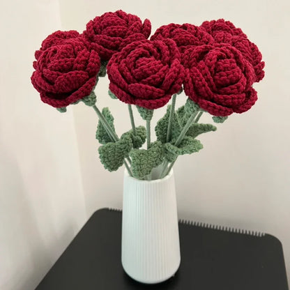 Knitted Rose Artificial Flower – Single-Stem Modern Decor for Gift, Home or Weddings