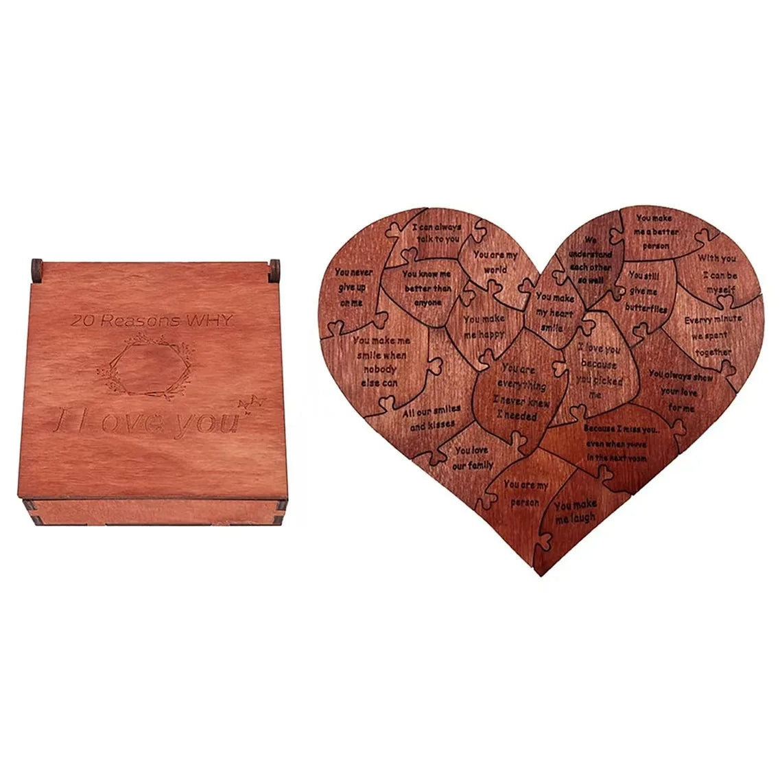 20 Reasons Why I Love You Puzzle Gift – Engraved Romantic Couples Friendship Keepsake for Him or Her