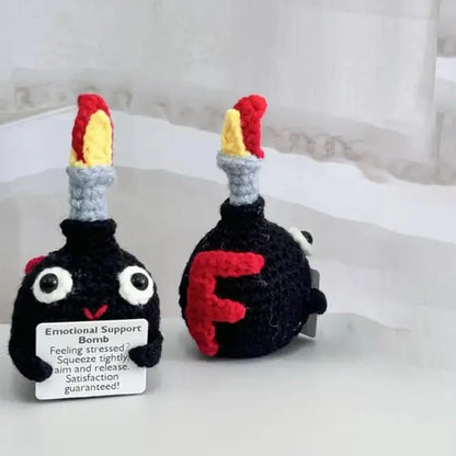 Crochet Knitted Emotional Support Cannonball Bomb – Funny Stress Relief Gift with Card Handmade Style Decor Stress Anxiety Relief Comedy Novelty