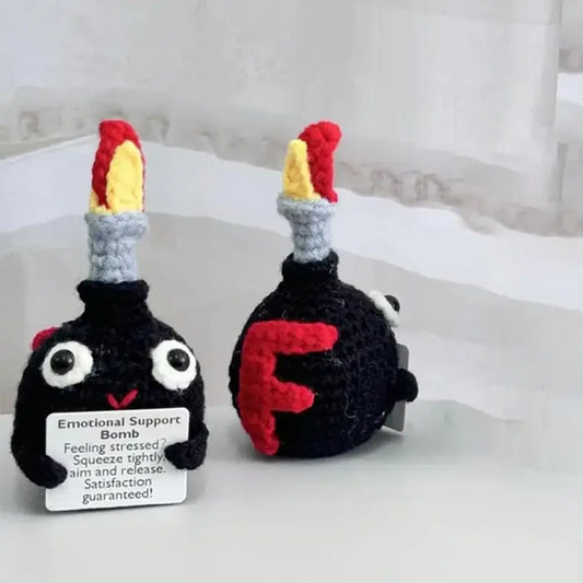 Crochet Knitted Emotional Support Cannonball Bomb – Funny Stress Relief Gift with Card Handmade Style Decor Stress Anxiety Relief Comedy Novelty