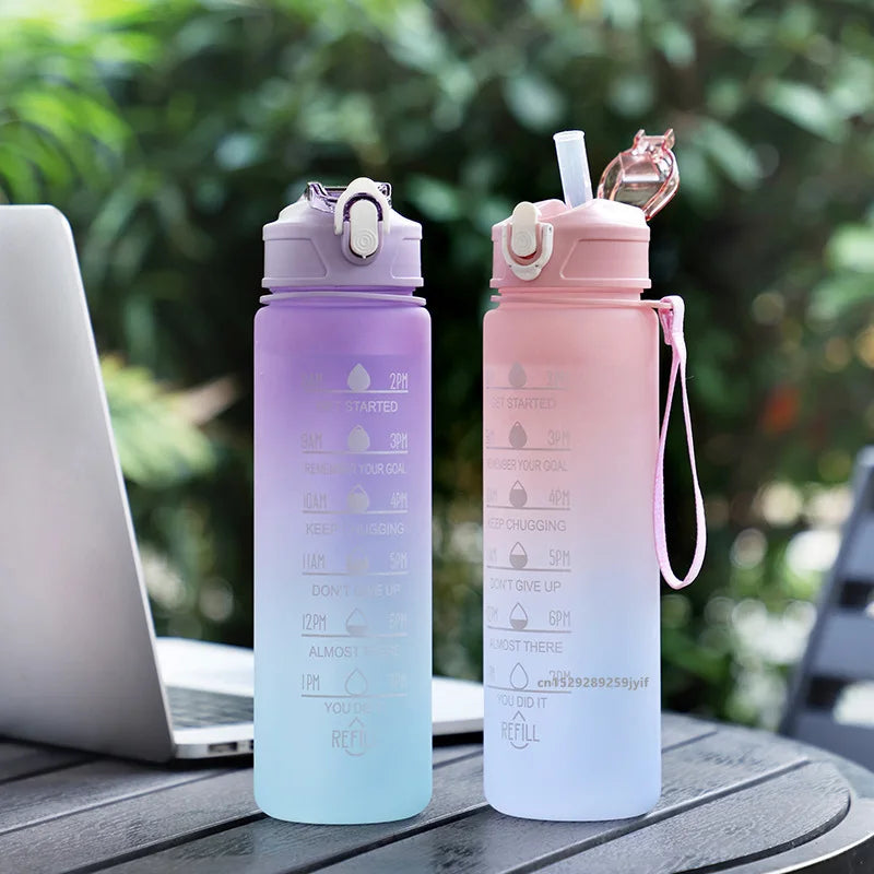750ml Motivational Sports Water Bottle with Printed Time Marker – Leakproof & Portable