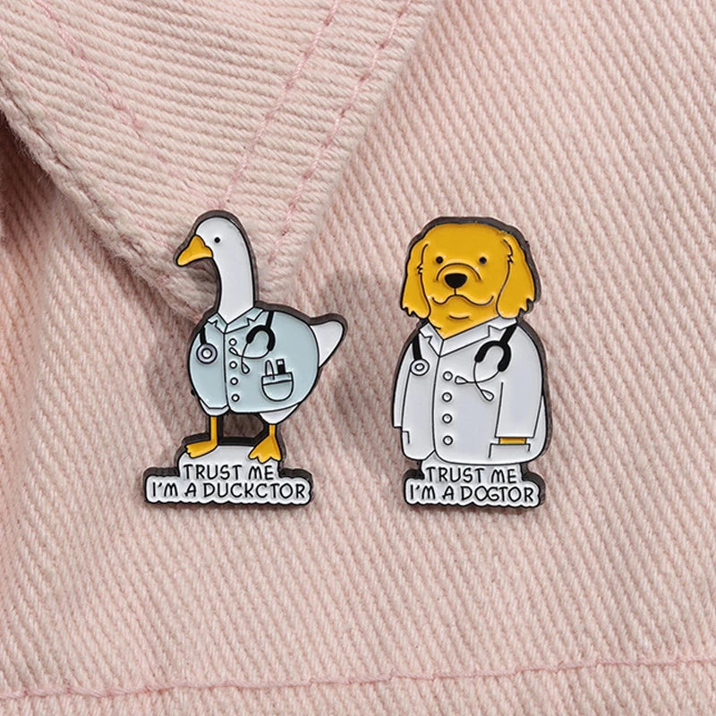 Funny Doctor Nurse Veterinarian Duck Dog Rat Enamel Brooch Lapel Pin Badge Novelty Gift