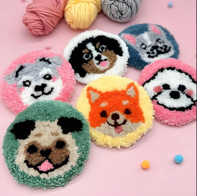 DIY Punch Needle Coaster Kit – Make 6 Cat, Dog, or Butterfly Animal Coasters Craft Embroidery