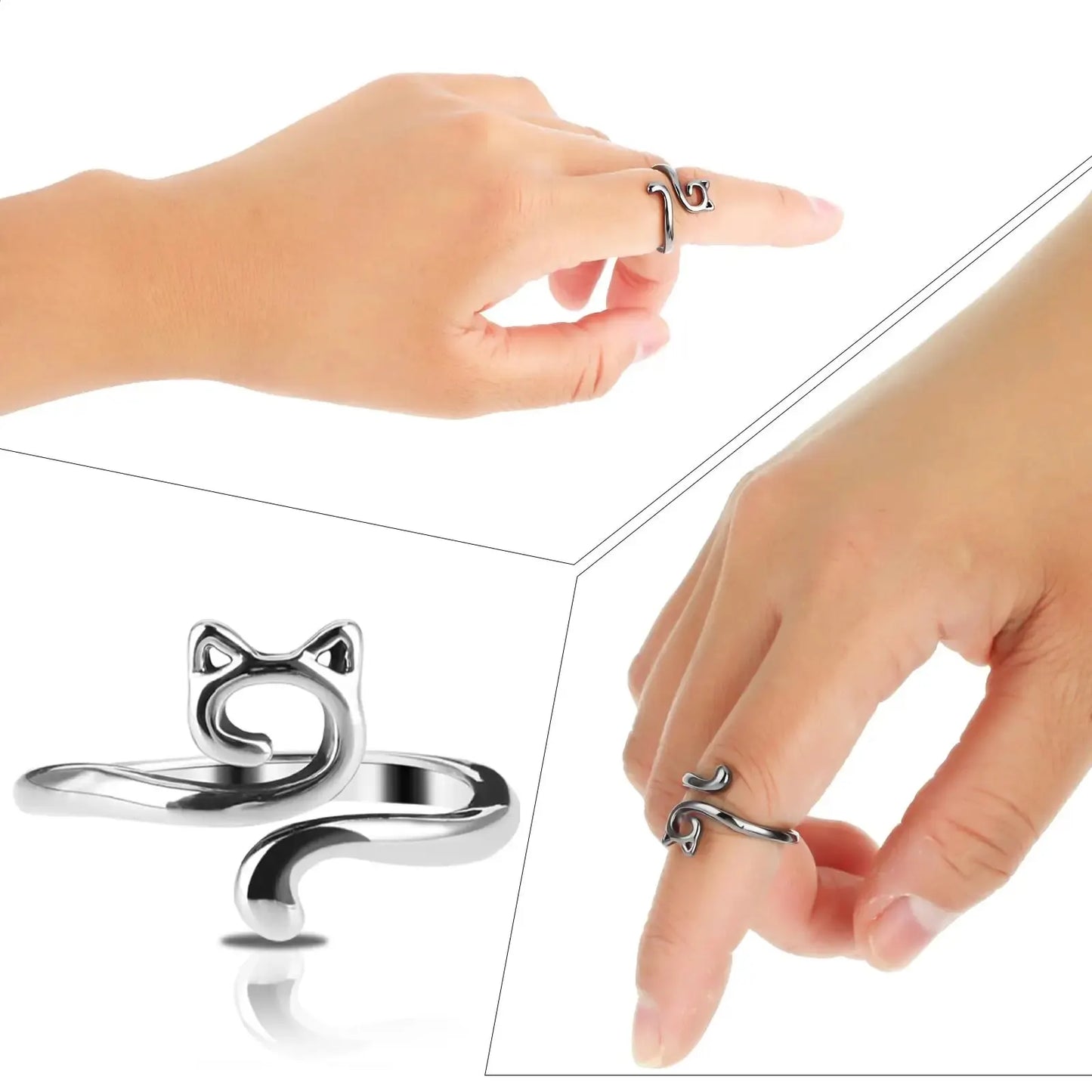 Set of 2 Adjustable Knitting Crochet Ring Cat Design Open Yarn Guide Tension Ring Faster Knitting