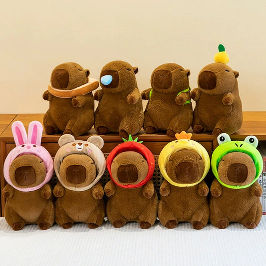 Cute Capybara Plush Toy with Hat -  Frog, Duck, Bunny, Strawberry, Bread, Toast or Turtle Backpack