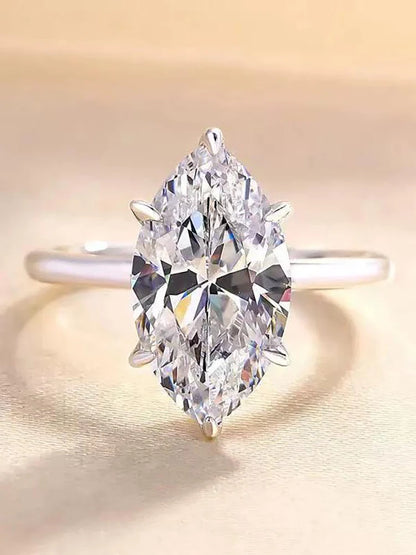 925 Sterling Silver / Golden Ring with Marquise Navette Shape Zircon Gemstone – Womens Elegant Engagement Wedding Promise Band