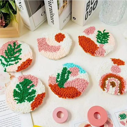 DIY Punch Needle Coaster Set Kit – Make 6 Scenery Sun Sea Sky Design Coasters Multiple Design Choice Craft Embroidery