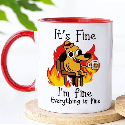 Everything is Fine Funny Meme Coffee Mug – Ceramic Cup for Tea Coffee Funny Sarcastic Novelty Gift Office