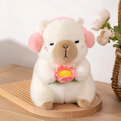 25CM Cute Capybara Plush Toy with Ear Muffs and Flower -  Autumn Winter Seasonal