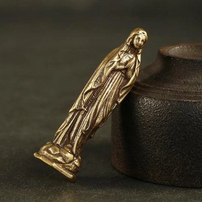 Mini Brass Copper Metal Blessed Holy Mother Mary Figurine – Desk Ornament Collectible