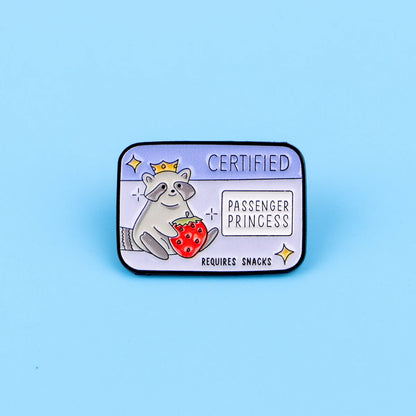 Certified Passenger Princess Enamel Pin Badge Funny Cute Raccoon Brooch Lapel Clothing Accessories Animal