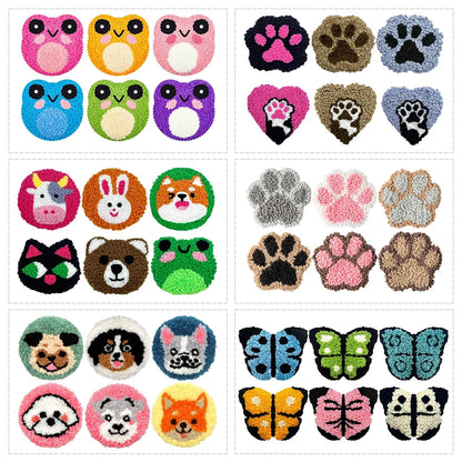 DIY Beginner Punch Needle Coaster Kit – Make 6 Animal Dog Frog Butterfly Paw Design Coasters - Multiple Design Choice Craft Embroidery