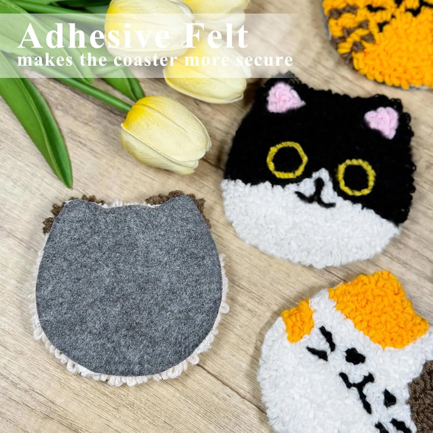 DIY Punch Needle Coaster Kit – Make 6 Cat, Dog, or Butterfly Animal Coasters Craft Embroidery