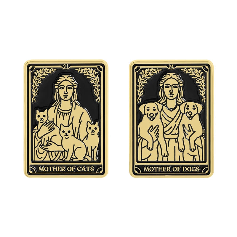 Mother of Dogs Mother of Cats Tarot Card Style Enamel Pin Badge Cat Dog Lovers Mom