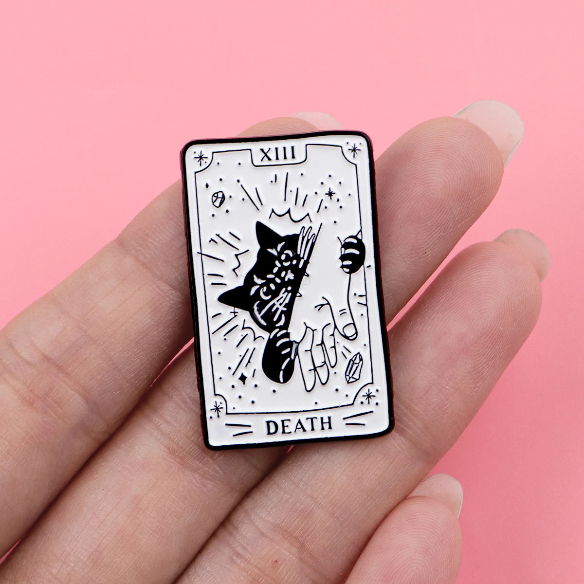 Black Cat Death Tarot Card Style Enamel Pin Badge Brooch