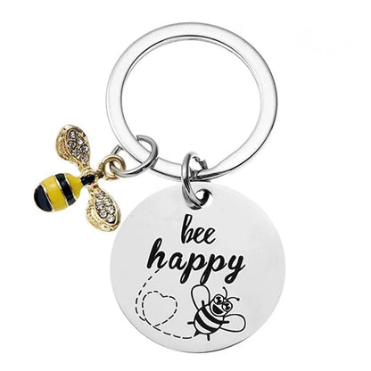 “Bee Happy” Inspirational Bee Keyring Keychain – Gift for Friends, Family