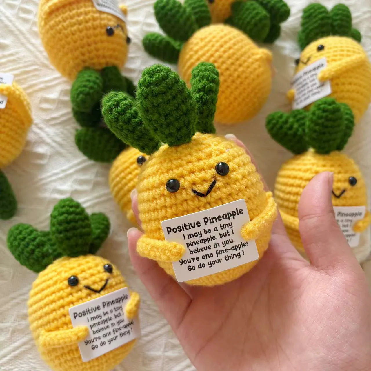 Crochet Knitted Positivity Pals Animals Cat Pineapple Tea Turtle Goose Otter - Emotional Support Gift Positivity Words of Encouragement Ornament - Perfect Gift