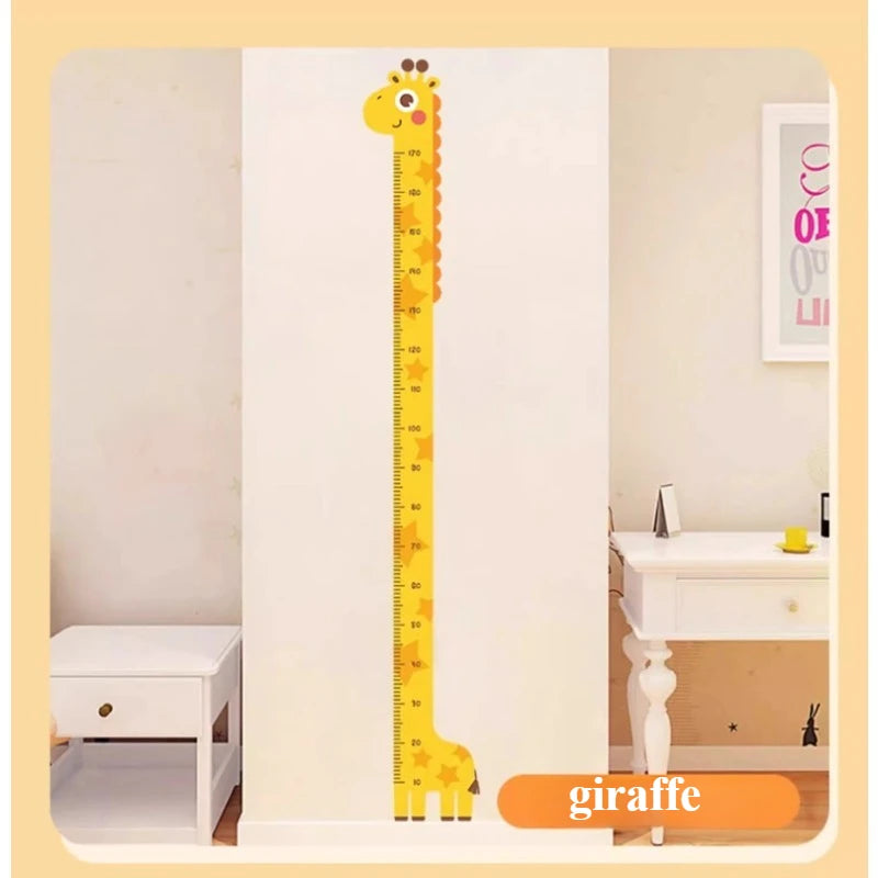 Cartoon Wall Height Chart Sticker – Removable Kids Growth Ruler for Bedroom or Nursery - Unicorn, Giraffe and Dinosaur