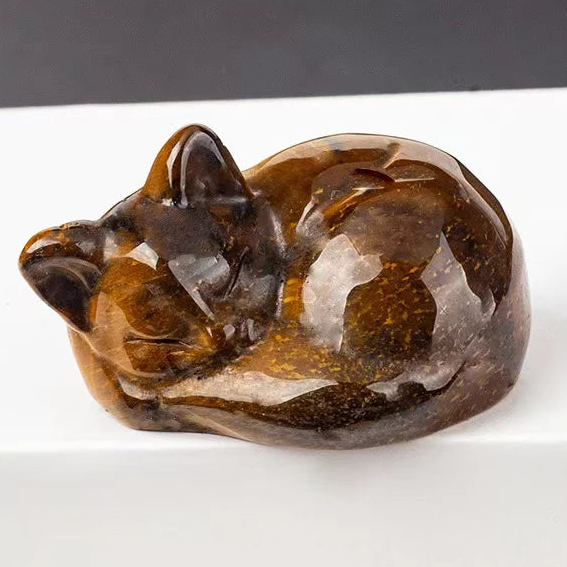 Crystal Sleeping Cat Figurines – Hand-Carved Natural Stone Animal Cats Figures for Chakra Energy Healing & Home Décor