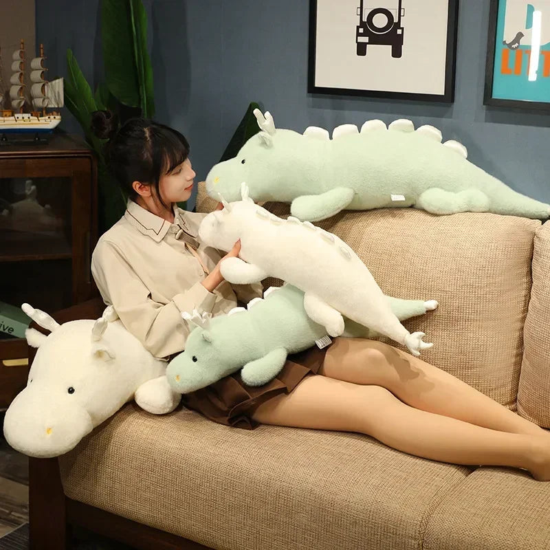 70-140cm Giant Dragon Plush Soft Toy – White or Green Fantasy Dinosaur