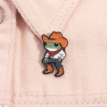 Cartoon Cowboy Frog Enamel Pin Badge Funny Cowboy Hat Boots Brooch Clothes Lapel Animal