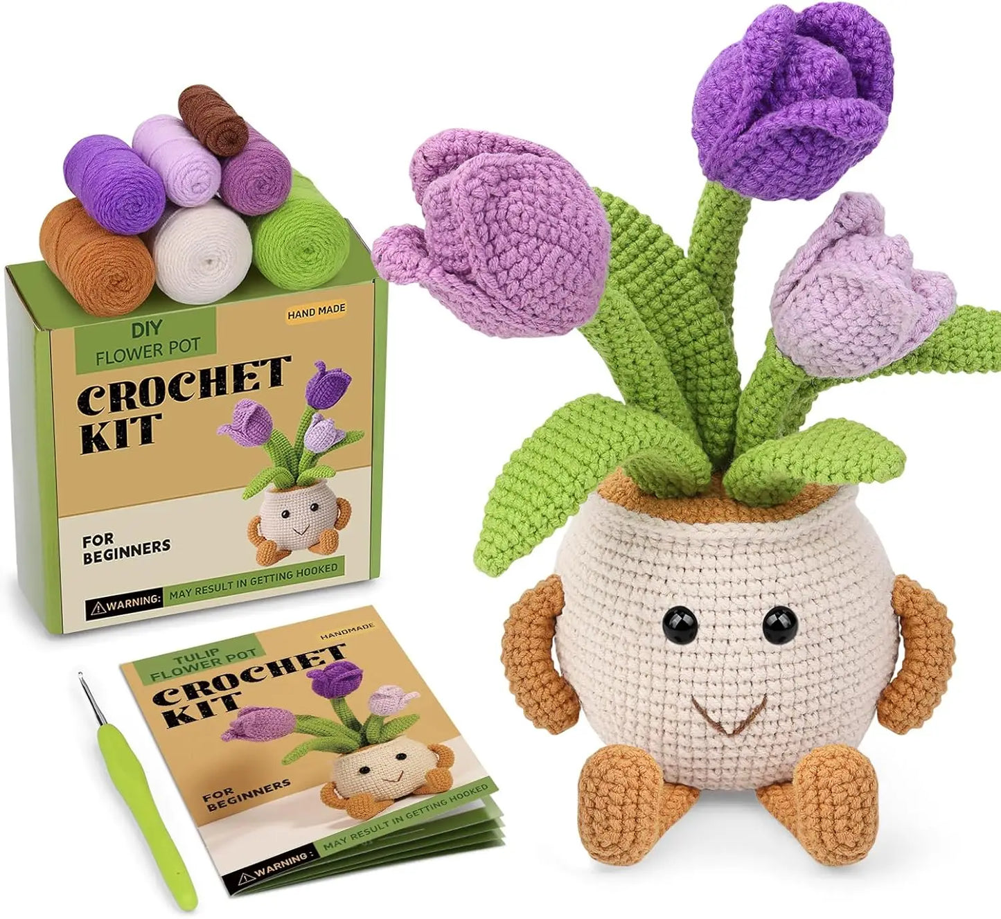 DIY Potted Plant Crochet Kit Beginners Starter – Daisy, Crocus, Snowdrop, Sunflower, Tulip Design