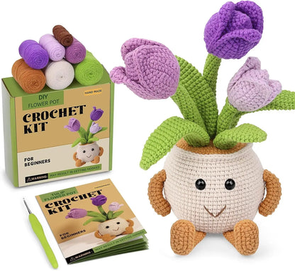 DIY Potted Plant Crochet Kit Beginners Starter – Daisy, Crocus, Snowdrop, Sunflower, Tulip Design