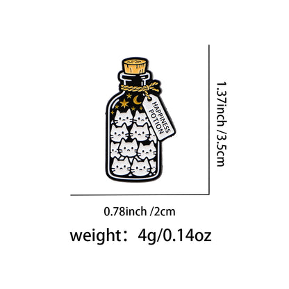 Happiness Potion Funny Cute Cat Kitten Bottle Enamel Brooch Lapel Pin Badge Novelty Gift