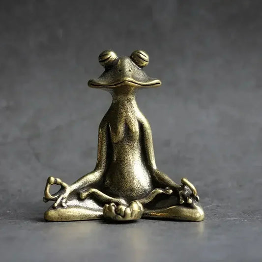 Mini Brass Copper Metal Zen Frog Meditating Figurine – Incense Holder Desk Buddy Ornament Collectible
