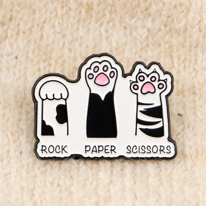 Rock Paper Scissors Funny Cute Cat Paw Enamel Brooch Lapel Pin Badge Novelty Gift