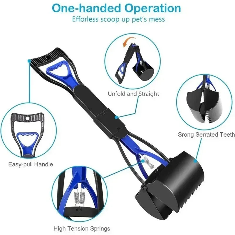 Foldable Dog Poop Scooper Grabber Long Handle Foldable Stainless Steel Poop Shovel Adjustable Portable Rust Proof