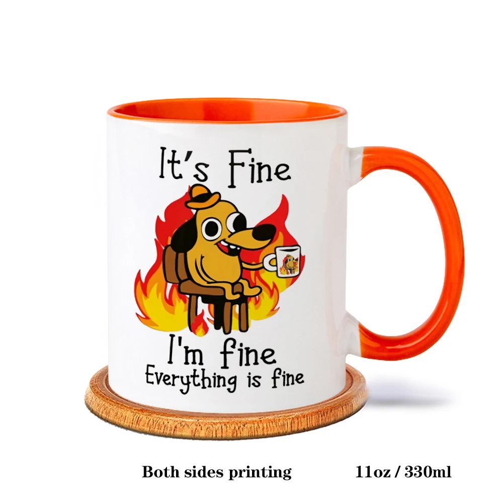Everything is Fine Funny Meme Coffee Mug – Ceramic Cup for Tea Coffee Funny Sarcastic Novelty Gift Office