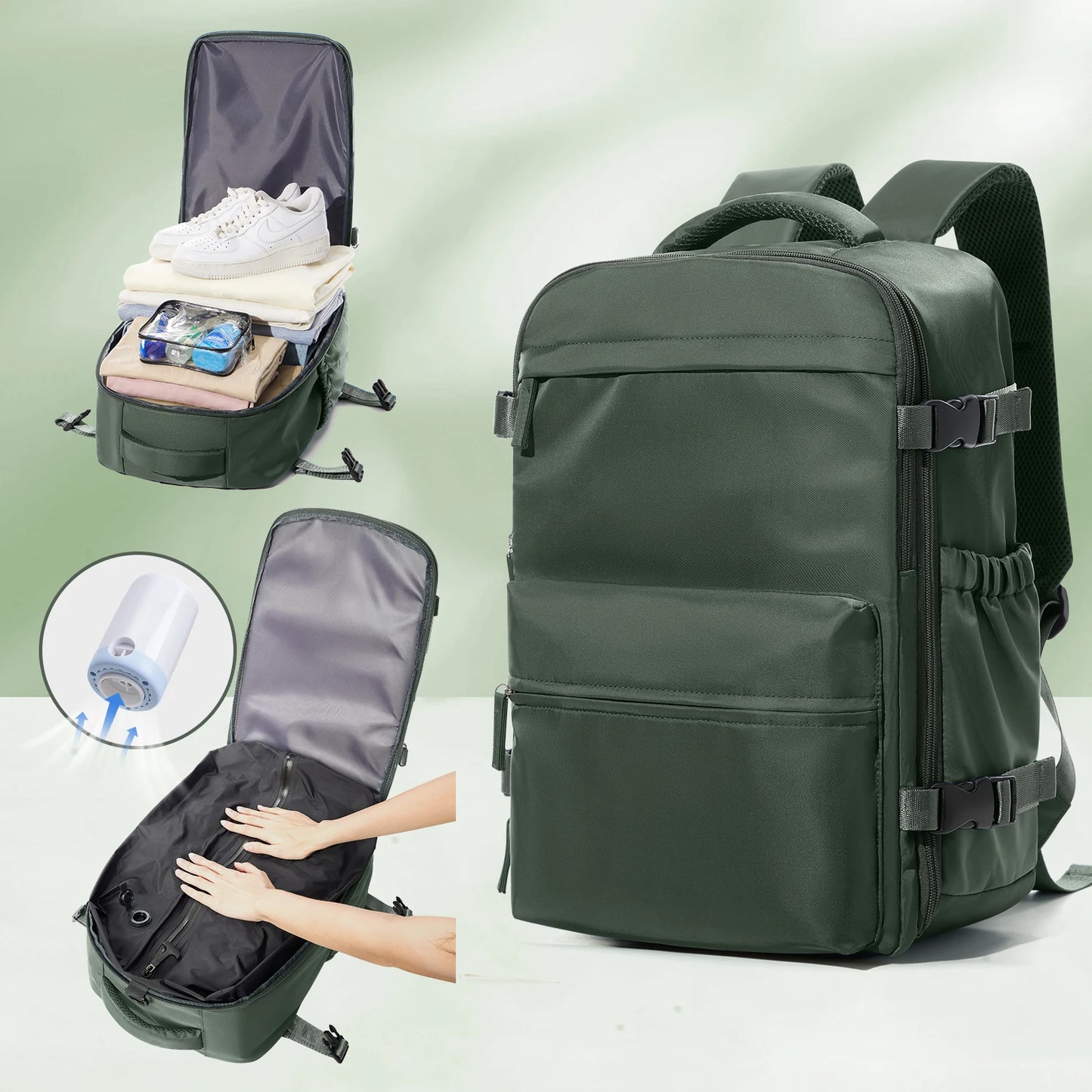 Expandable Vacuum Travel Luggage Backpack – Large Capacity Laptop Bag Men Women - Comes With Pump - Airback Smart Compression Backpack