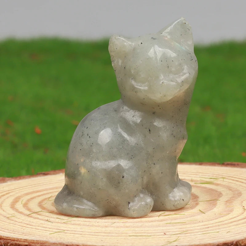 Crystal Cat Figurines – Hand-Carved Natural Stone Animal Cats Figures for Chakra Energy Healing & Home Décor