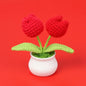 Crochet Knitted Artificial Flower Plant in Pot - Hand Woven Potted Desk Desktop Home Decor Gift Ornament