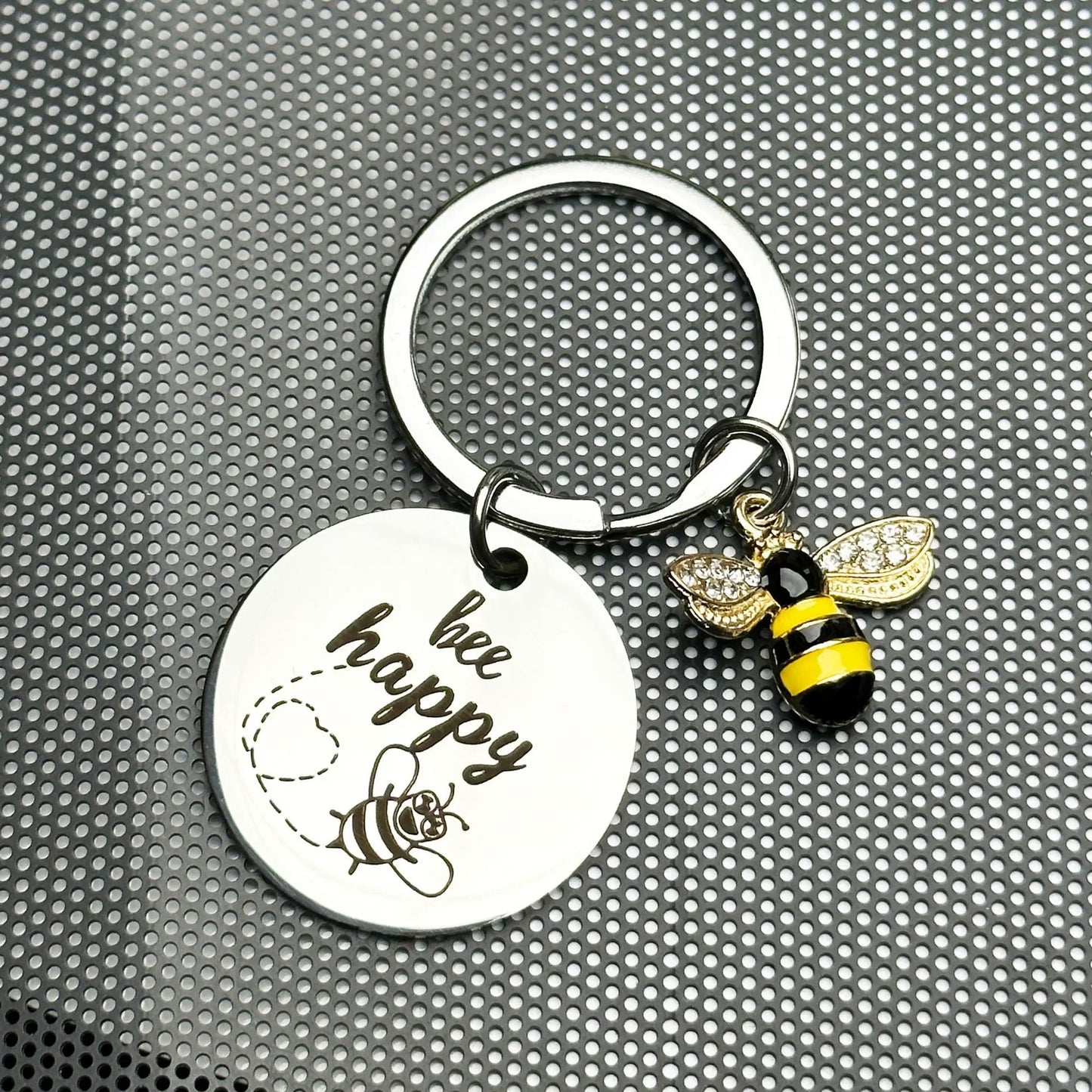 “Bee Happy” Inspirational Bee Keyring Keychain – Gift for Friends, Family