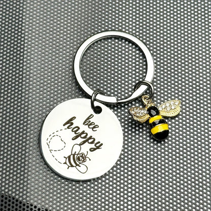 “Bee Happy” Inspirational Bee Keyring Keychain – Gift for Friends, Family