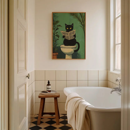 Funny Black Cat Bathroom Poster Set – Retro Canvas Animal Wall Art for Bathroom or Home Décor
