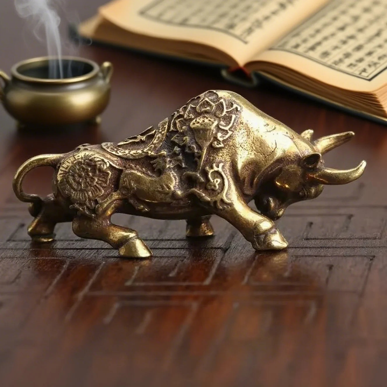 Mini Brass Copper Metal Bull Figurine – Desk Buddy Ornament Collectible