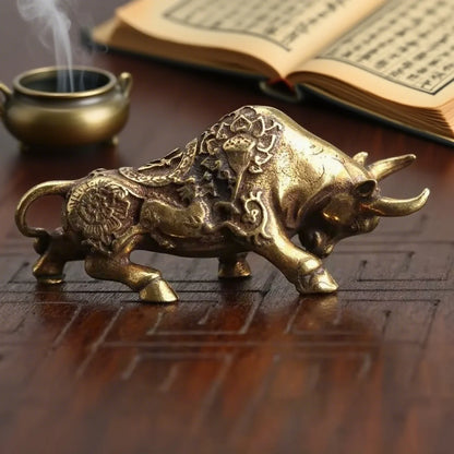 Mini Brass Copper Metal Bull Figurine – Desk Buddy Ornament Collectible